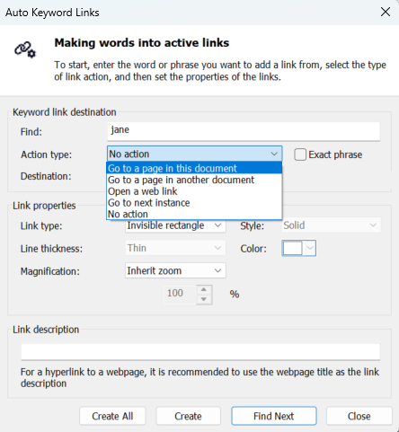 Auto Keyword Links Actions