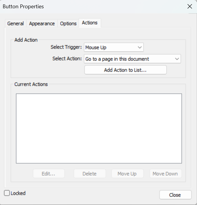 Button Action properties
