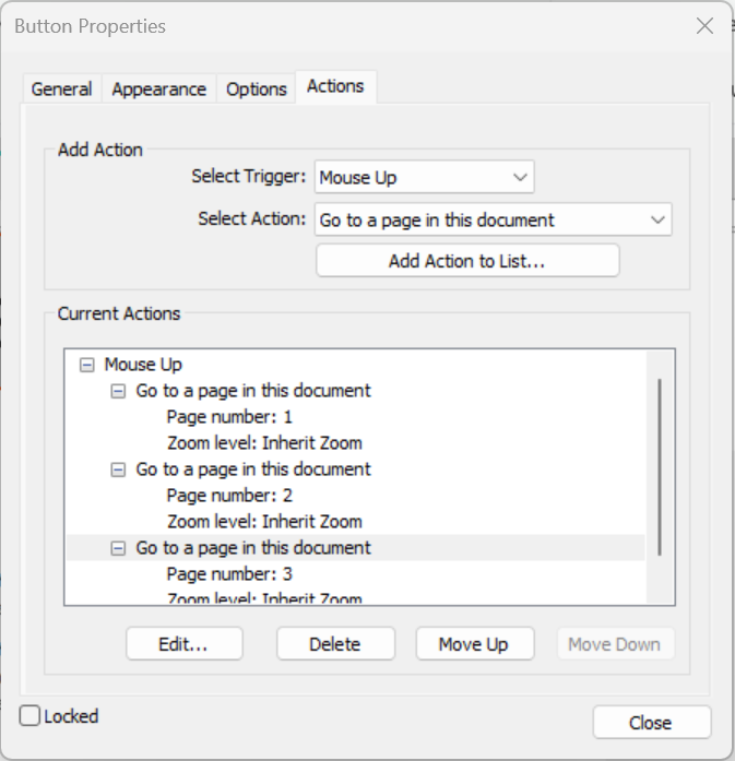 Button Properties Actions