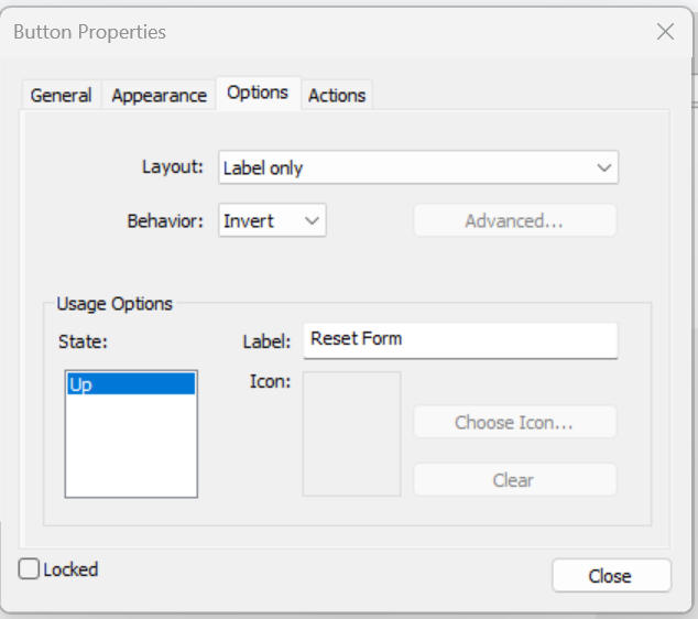 Button Properties label