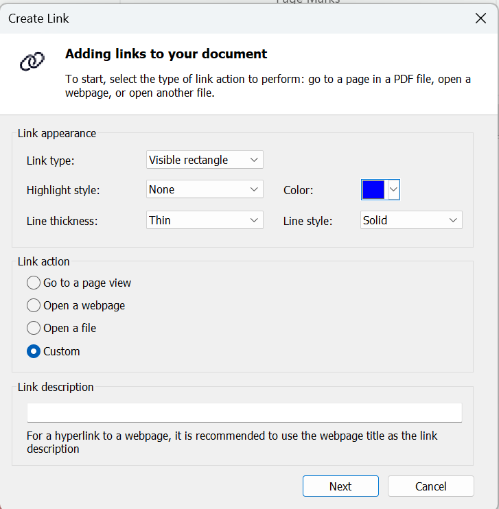 Create Link Dialog