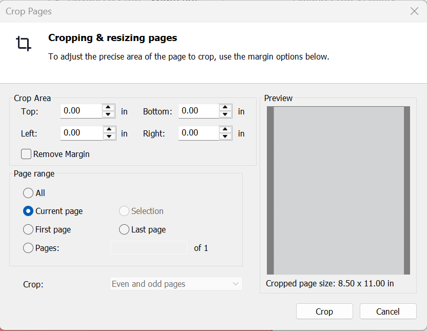 Crop Pages Dialog