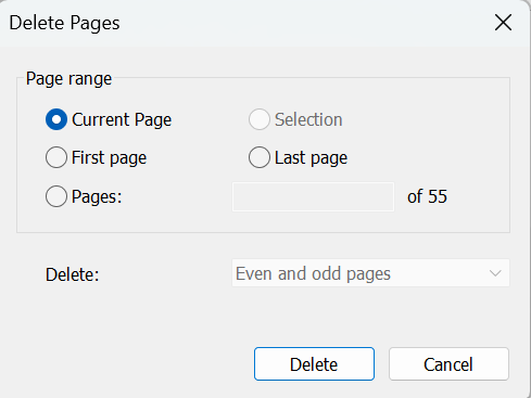Delete Pages Dialog