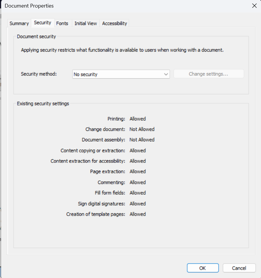 Document Properties Security