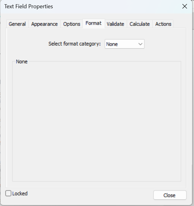 Fomat Create field dialog