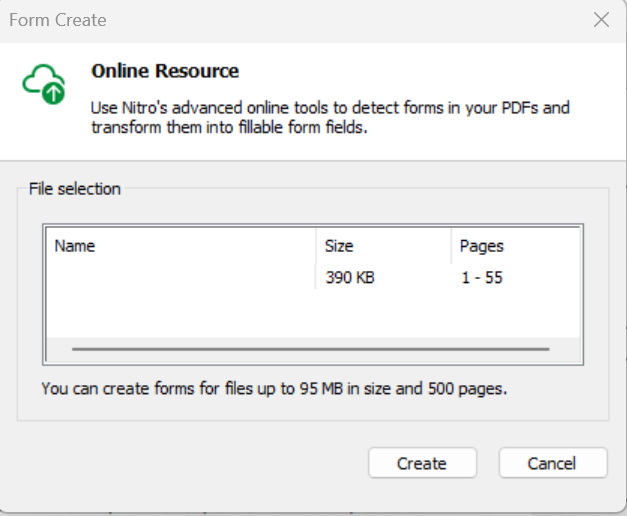 Forms Create Dialog