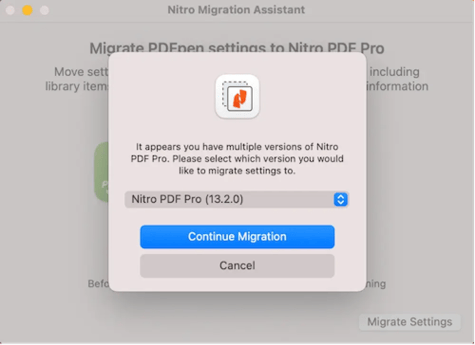 Nitro Migration Assistant wird die neuesten Versionen von PDFpen oder PDFpenPro auf Ihrem Mac erkennen