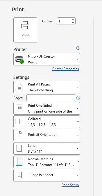 Nitro PDF Print Creator Word