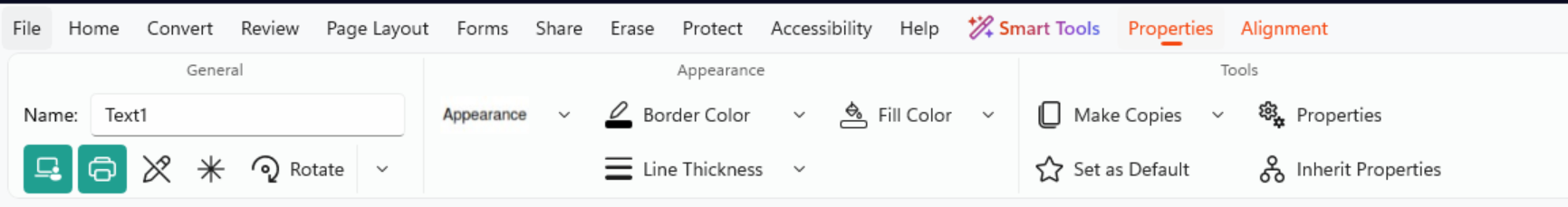 Properties Edit multiple field appearance