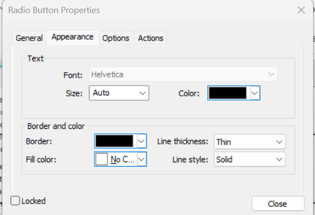 Radio Button Appearance dialog