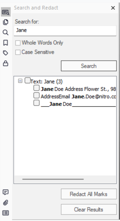 Redact search