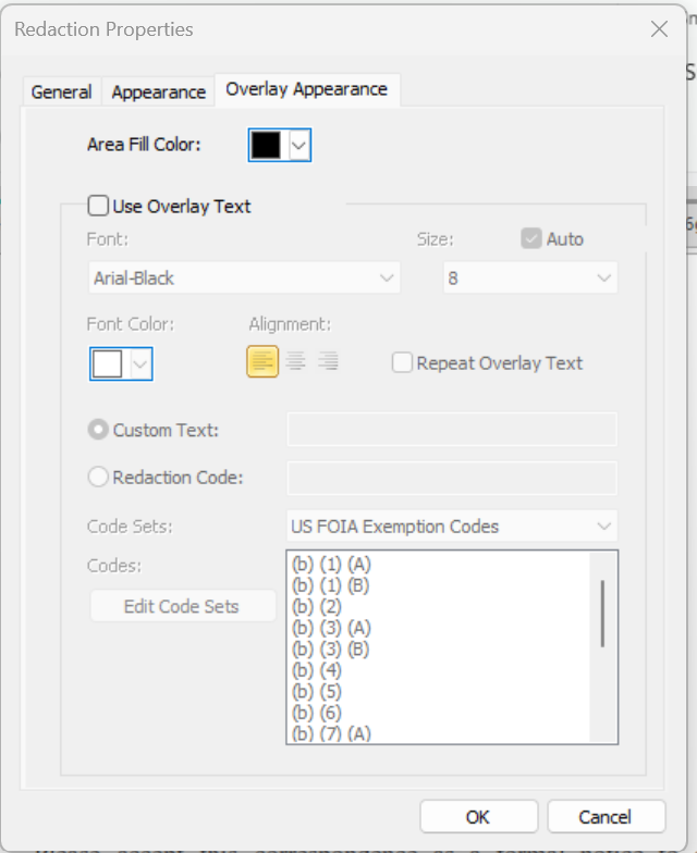 Redaction properties