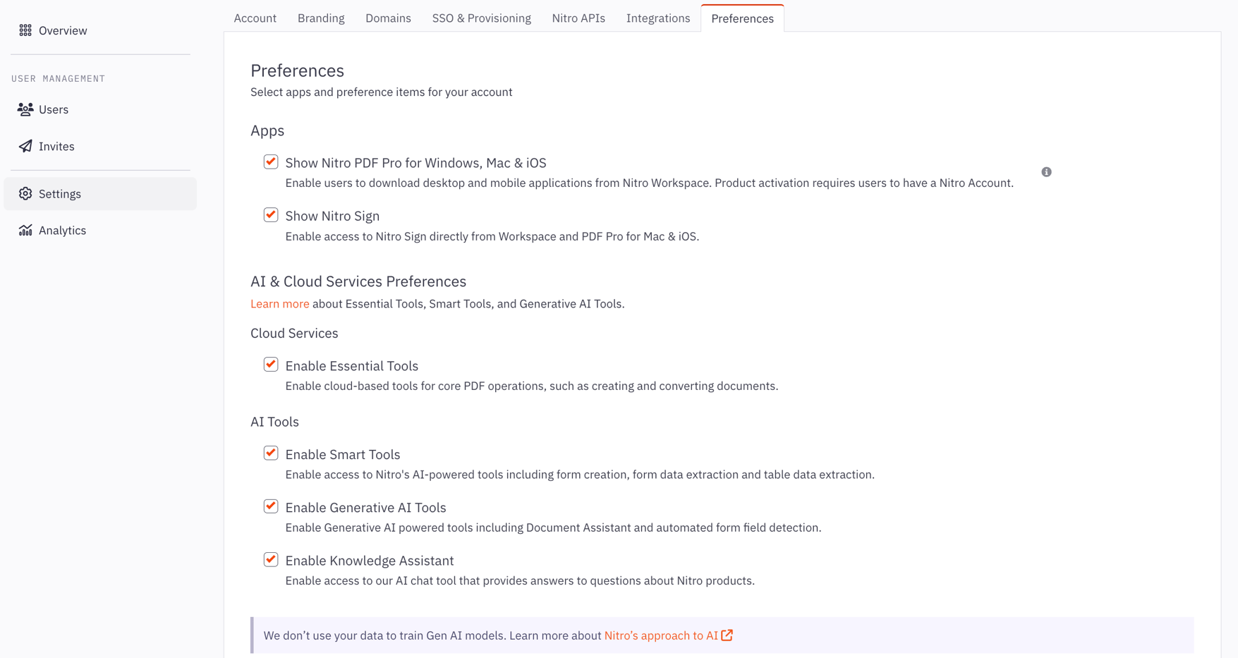 Enable / Disable Nitro AI Tools