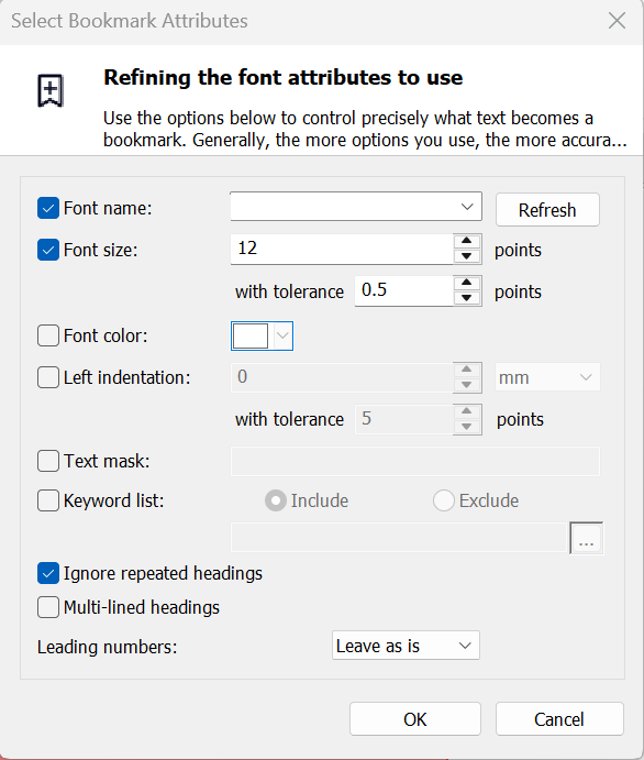 Select Bookmarks Attributes