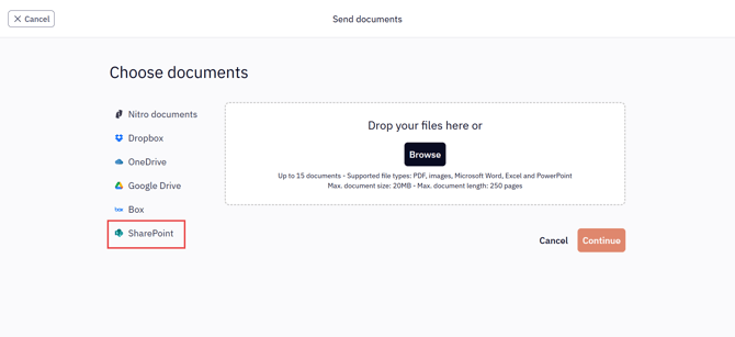 Select SharePoint as the cloud storage source-1