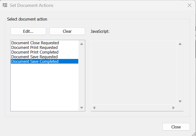 Set Document Actions JS
