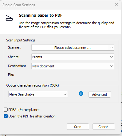 Single Scan Settings