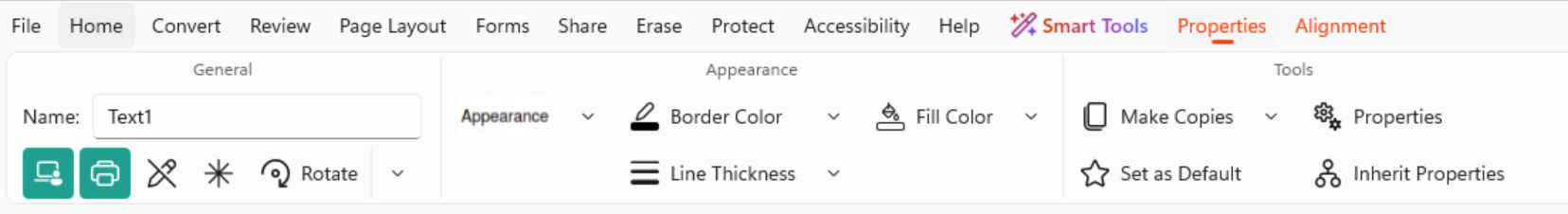 Text Field Properties tab