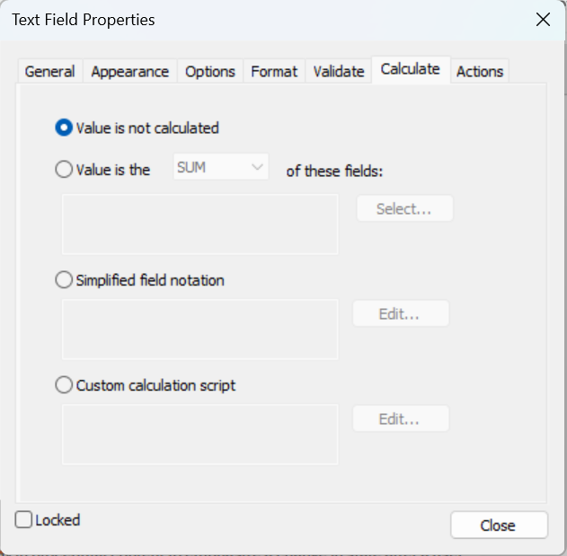 Text Field dialog Calculate
