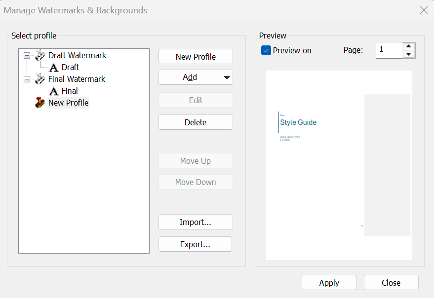 Watermark dialog