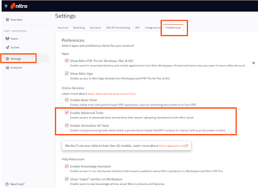 View of Nitro Admin Panel