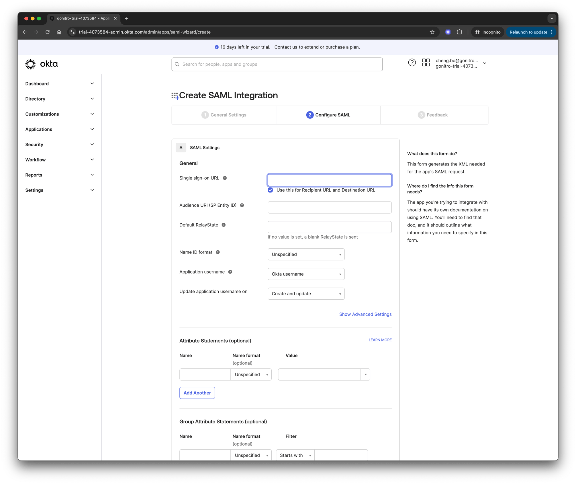 Single Sign-On Setup for Okta