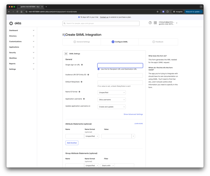 Nitro SSO Okta SAML Integration - Configure SAML