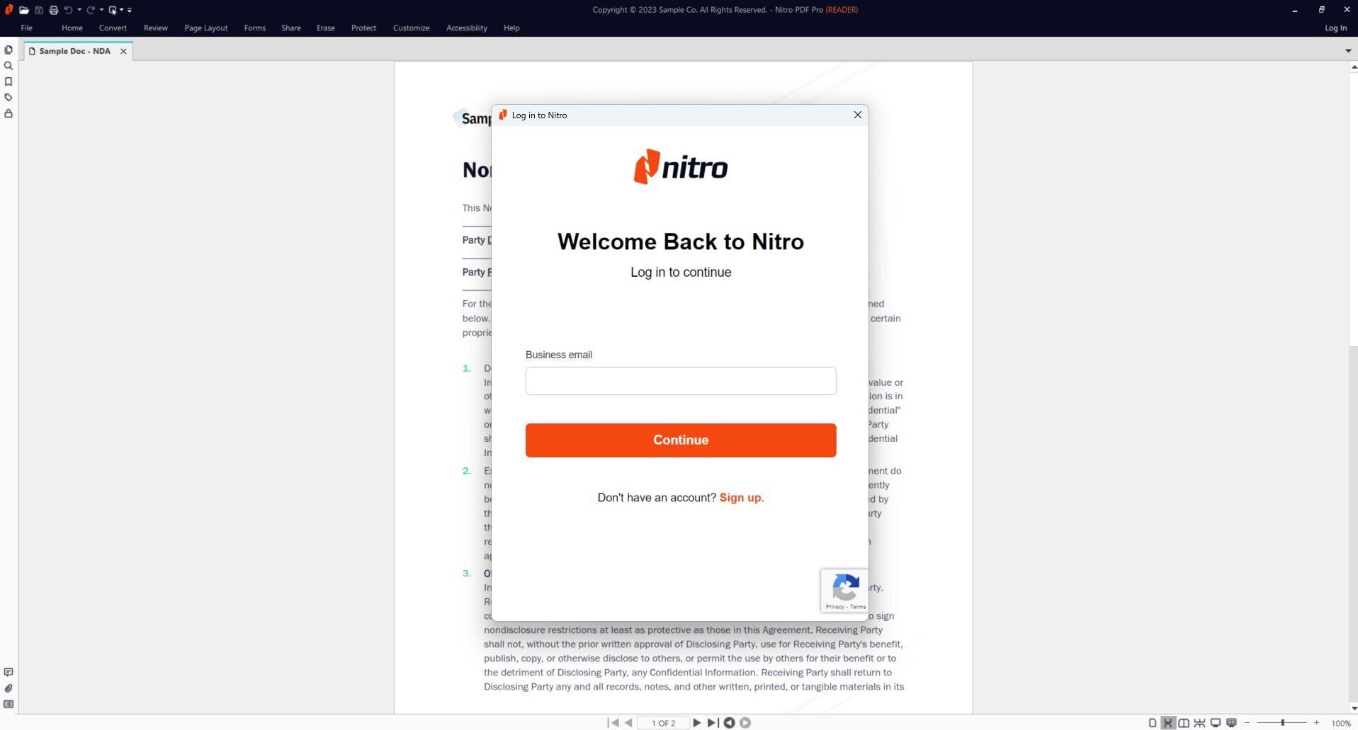 Create a Nitro Account_How to create a Nitro Sign account within Nitro Pro_Step 2.jpg