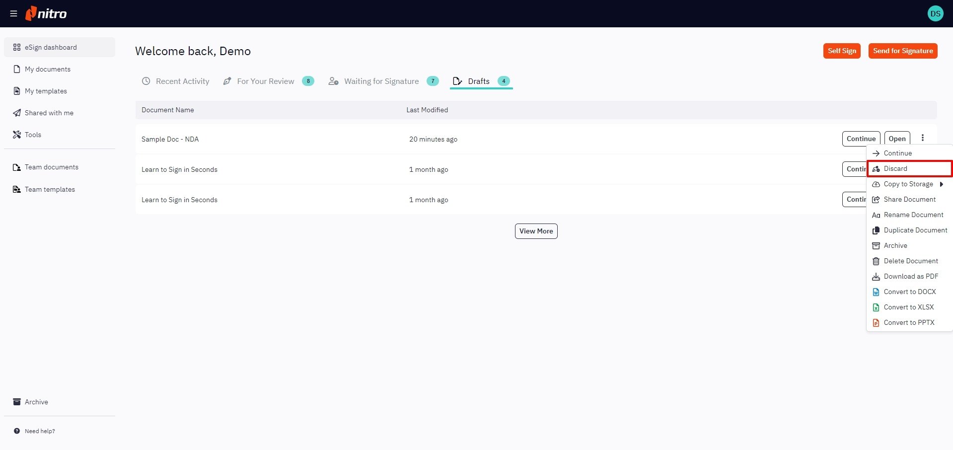 Save eSignature Request Drafts/Save eSignature Request Drafts_Discard a saved draft_Step 2.jpg