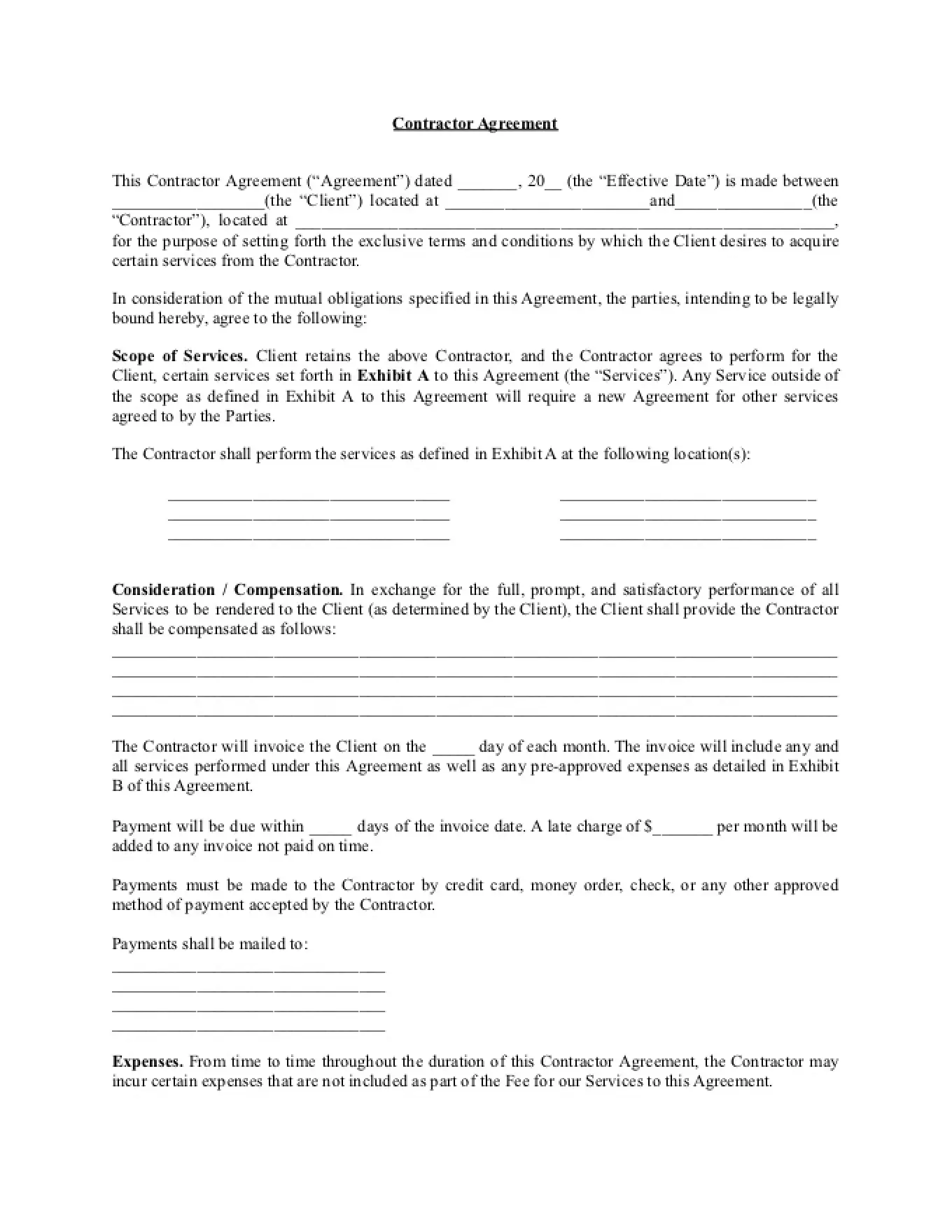 contractor agreement template