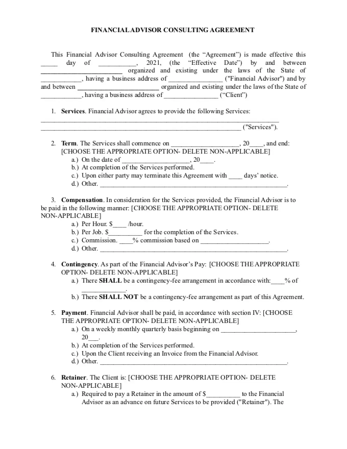 Financial Advising Contract Template