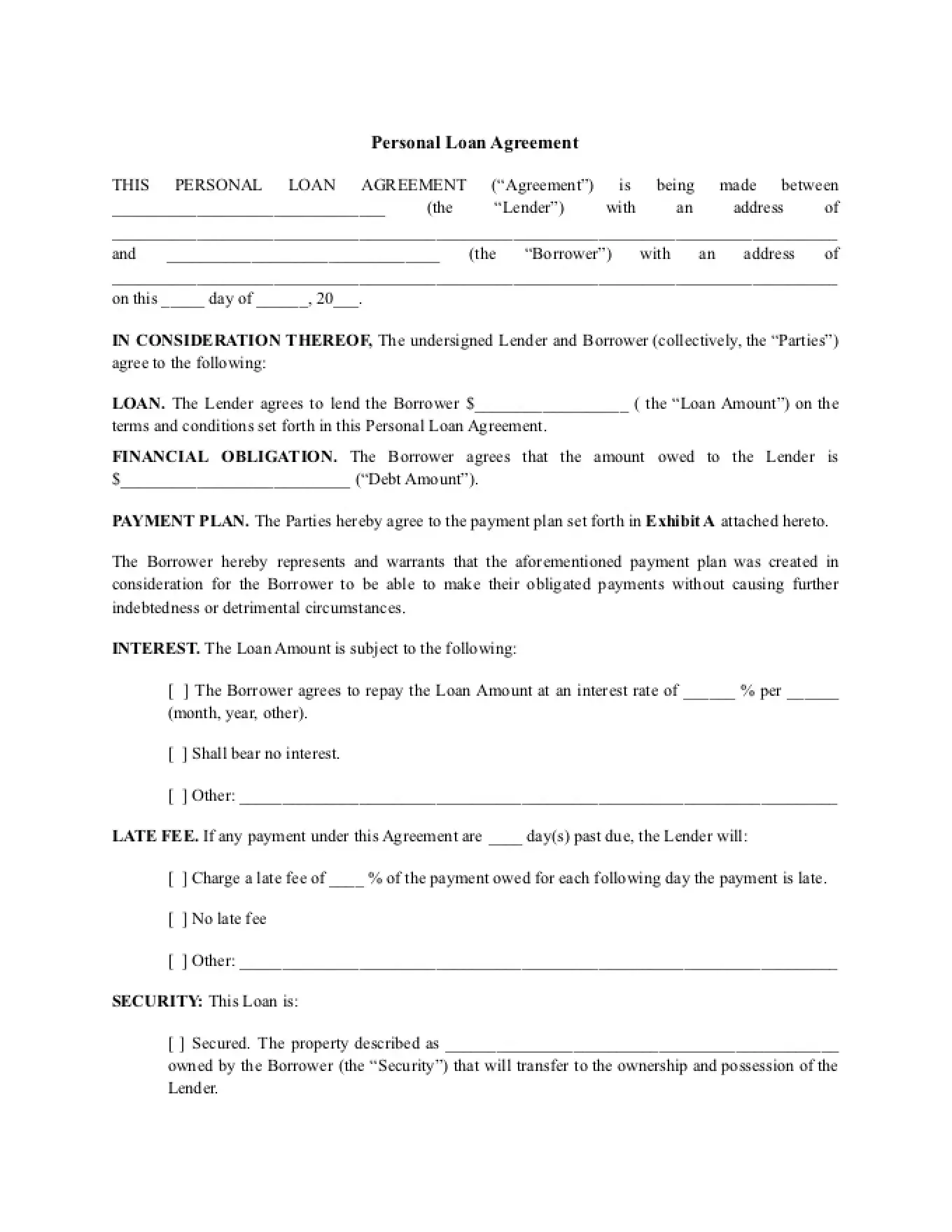 Personal Contract Examples Personal Loan Agreement Template