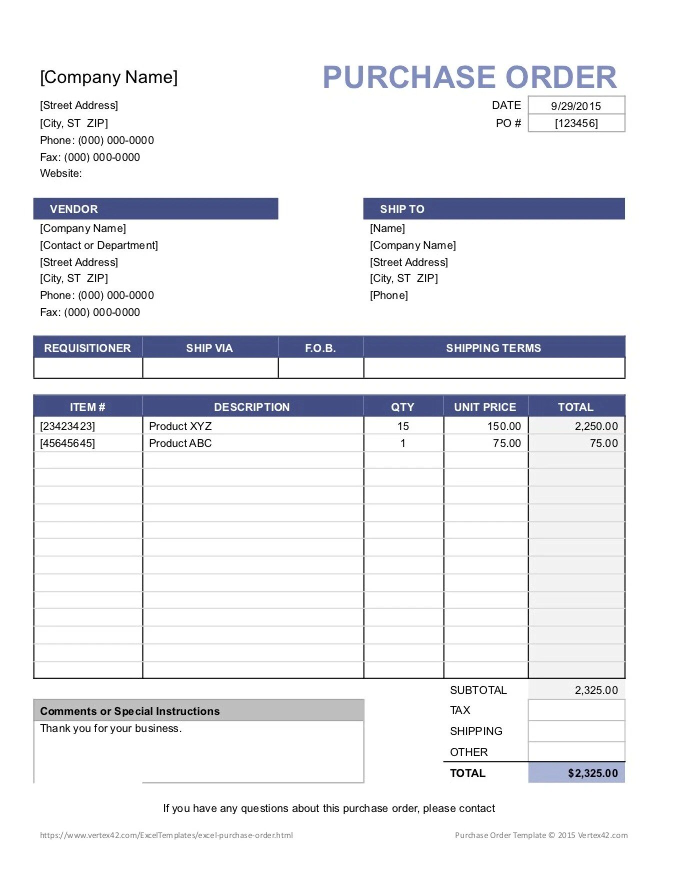 Free Printable Purchase Order Forms Free Printable Purchase Order Forms